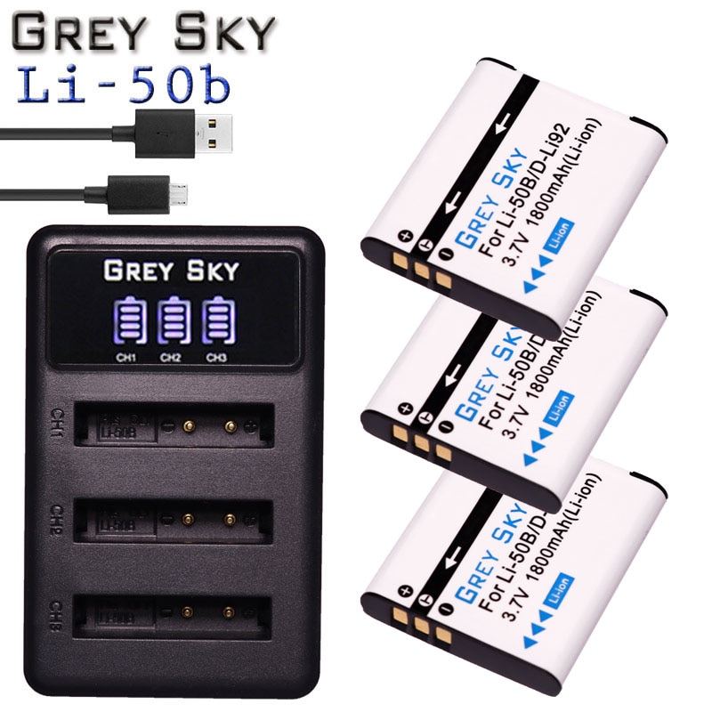 Batería de Li-50B LI50B li 50B 3 x D-LI92 + cargador de 3 ranuras para OLYMPUS SP 810 800UZ u6010 u6020 u9010 SZ14 SZ16 D755 u1010 SZ30 SZ20