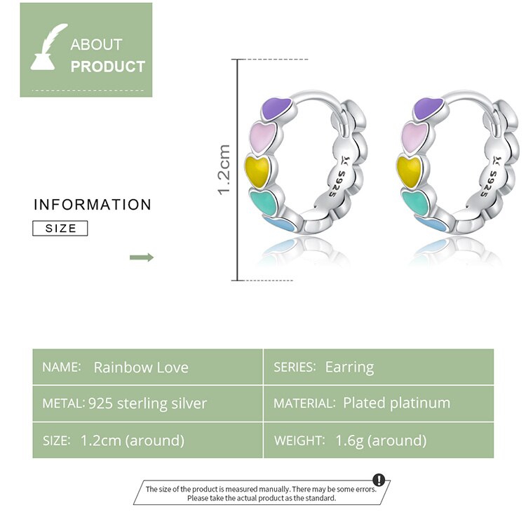 WOSTU Arco Iris aretes de tachuela de amor de de gota de cristal de Plata de Ley 925 de de plata de pendientes para el de las mujeres joyería fina