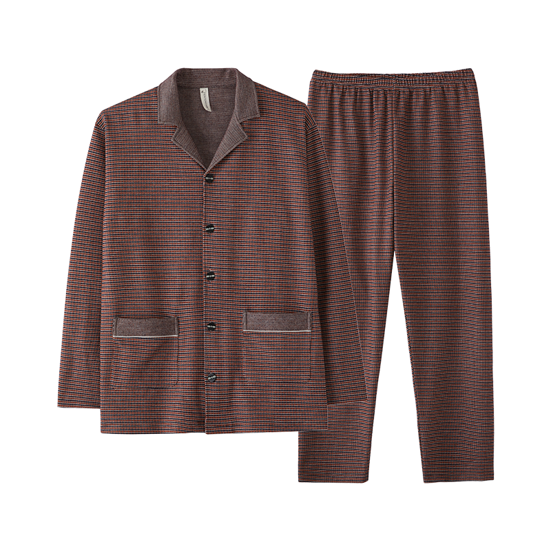 Marvmys Lange herenpyjama van katoen, tweedelig, warme pyjama voor mannen, herfst, winter, nachtkleding, lange mouwen, huispak, slaapwear, A-grijs, M