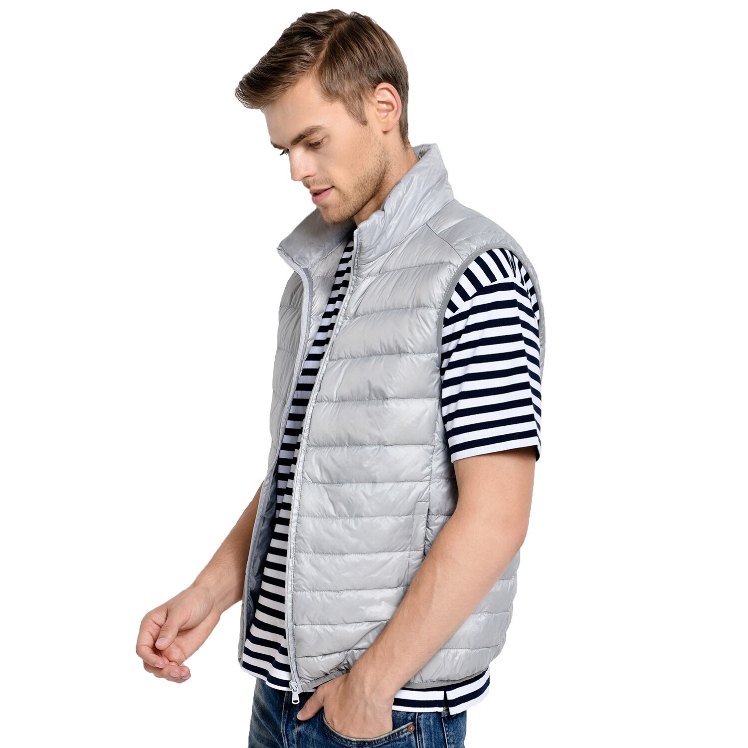 nouveaux hommes sans manches veste hiver ultra-léger blanc canard vers le bas gilet mâle mince gilet hommes vêtements coupe-vent gilet