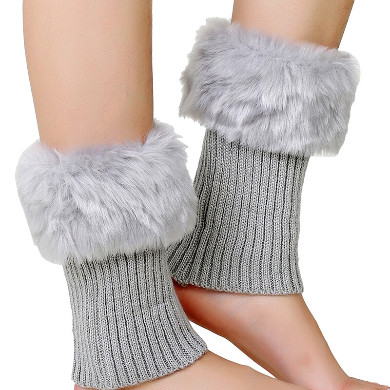 Plush Women Ankle Cover Winter Thermal Leg Warmer Knitted Solid Female Woolen Leg Sleeves Covers: Light gray