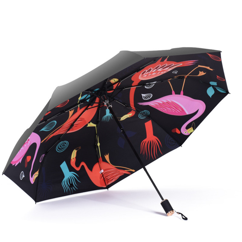 Farverig flamingo mønster paraply uv beskyttelse vindtæt folde kompakt udendørs rejse sol regn paraplyer paraplyer: -en