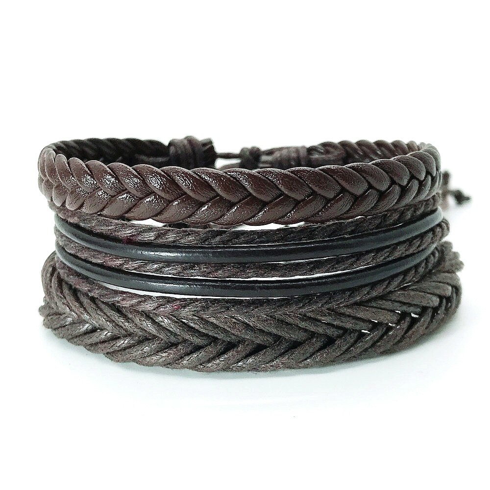 Pulsera de cuero trenzada para hombre y mujer, brazalete de cuerda multicapa hecho a mano, de joyería para pareja, 3 unids/set por juego, 2022: set 8