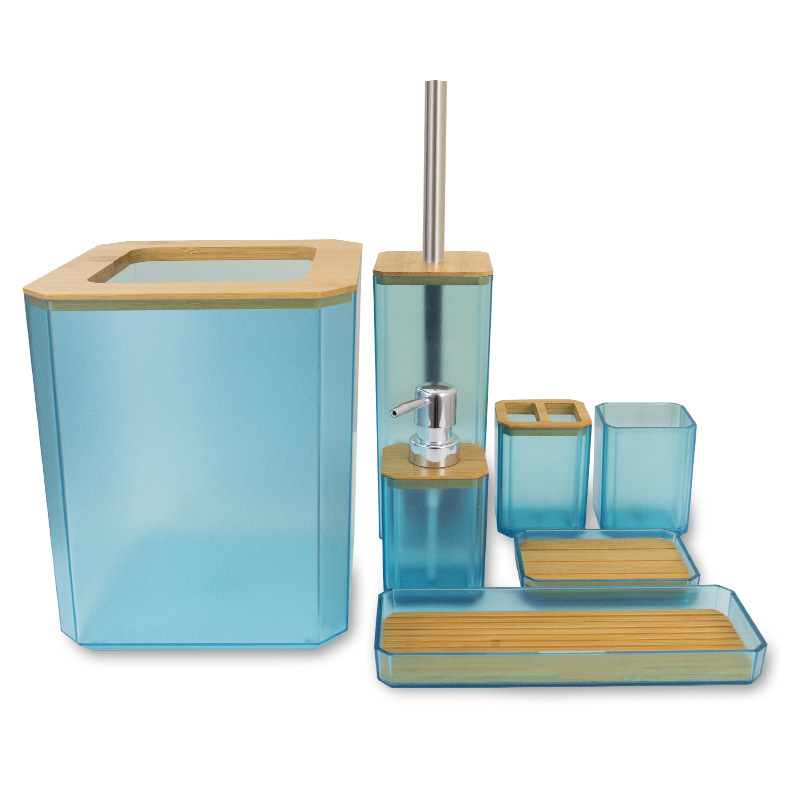 Bamboe Badkamer Accessoires Set Plastic Badkamer Kit Zeep Dispenser, Tandenborstel Beker, Zeepbakje, Toiletborstel Houder, prullenbak