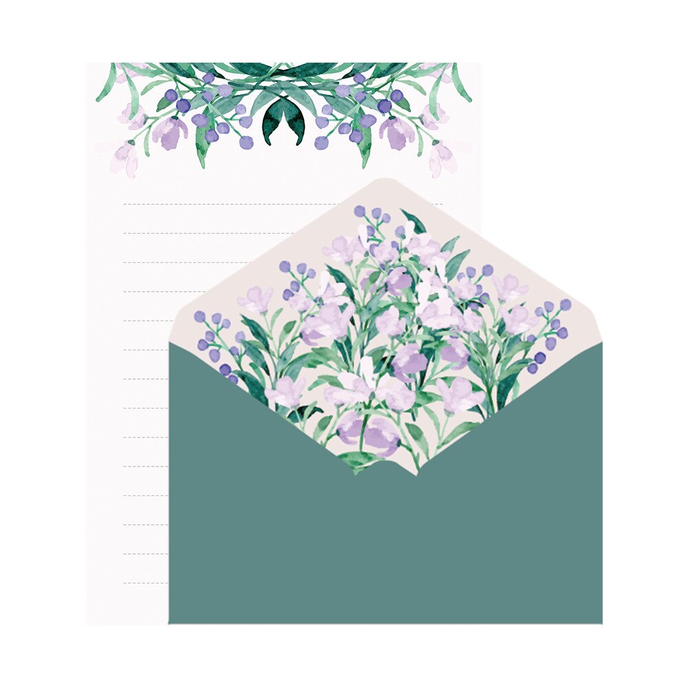 Sobres con patrón de flores con papel de carta A5, conjunto de papelería, sobre de invitación para vacaciones y Día de San Valentín, suministros escolares y de oficina: 4