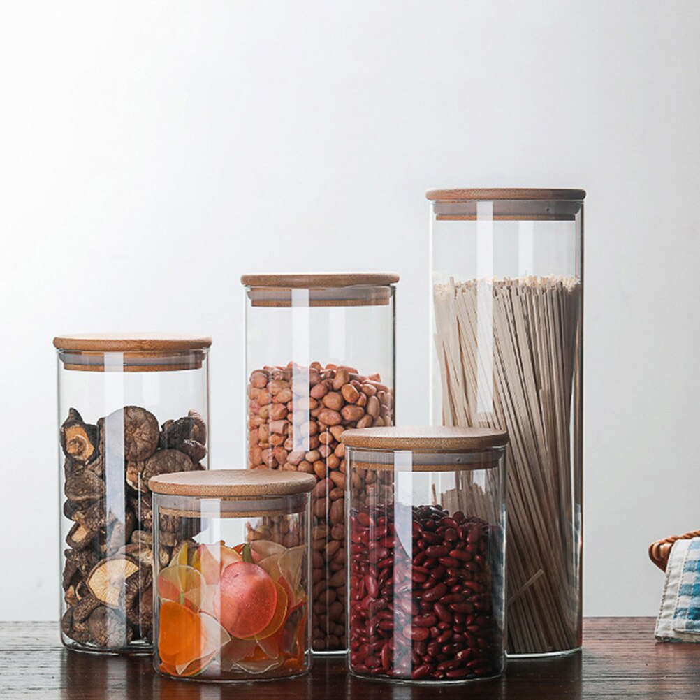 Frascos de almacenamiento de vidrio para cocina, recipientes sellados de almacenamiento de alimentos con tapa de bambú para cereales, 2 uds.