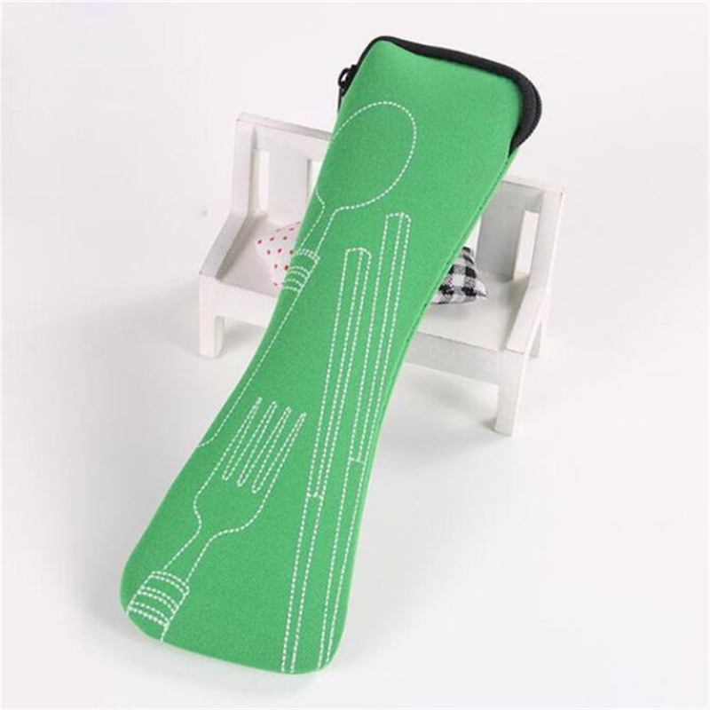 Draagbare Servies Zak Bestek Zak Diner Set Reizen Verpakking Opbergdoos Servies Picknick Vork Lepel Zak Zonder Servies: green