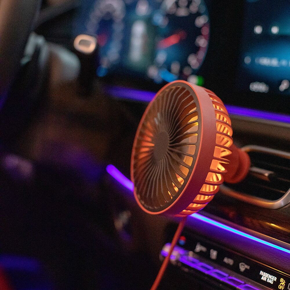 1 stk mini bil lufteventil klips vifte 3 hastigheter 360 ° rotasjon usb elektrisk kjølevifte med led lys bil elektriske apparater