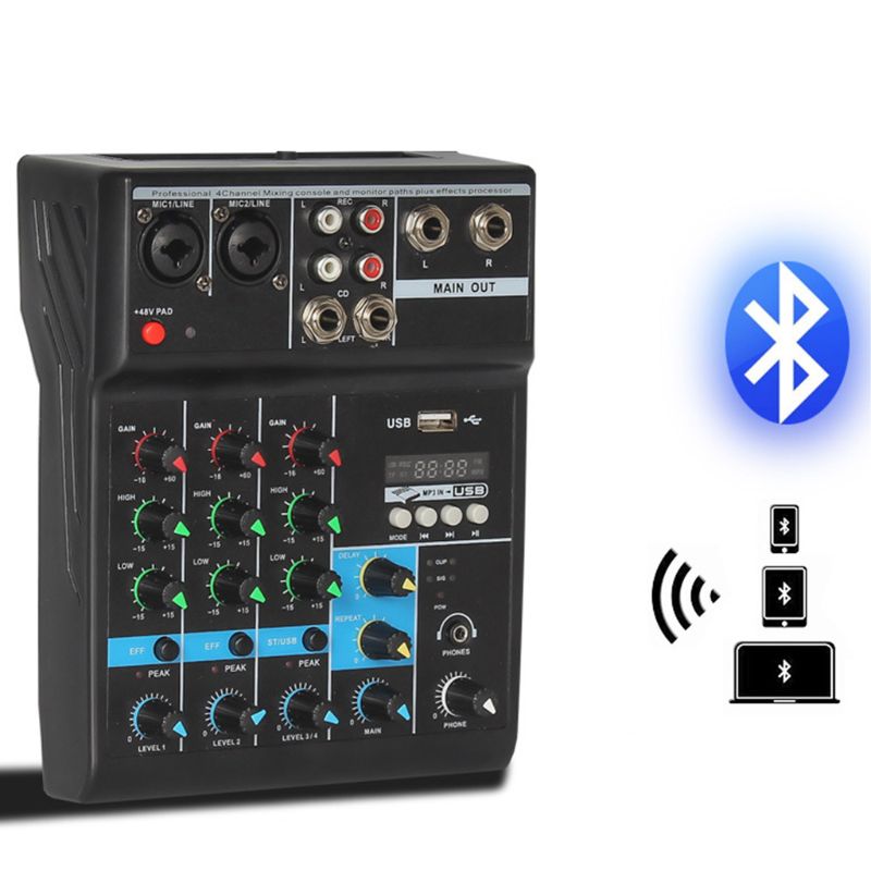 Professionele Audio Mixer 4 Kanalen Bluetooth-Compatibel Sound Mixing Console HX6A