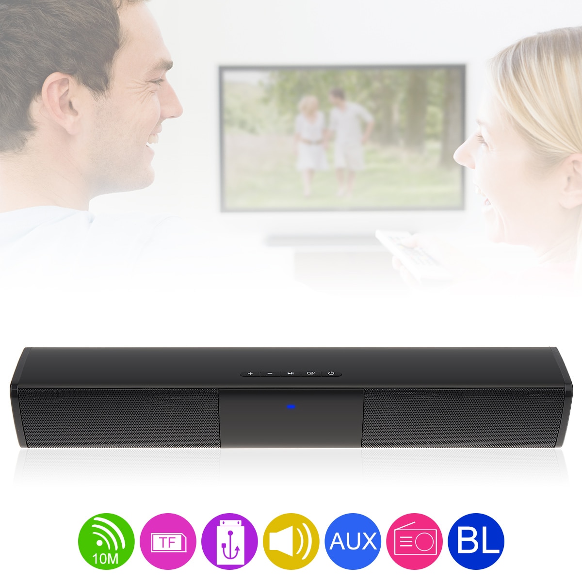 BS-28A Portable Multi-Function Bluetooth Soundbar Speaker with 2 Full Range Horns Support TF Card FM function for PC/TV