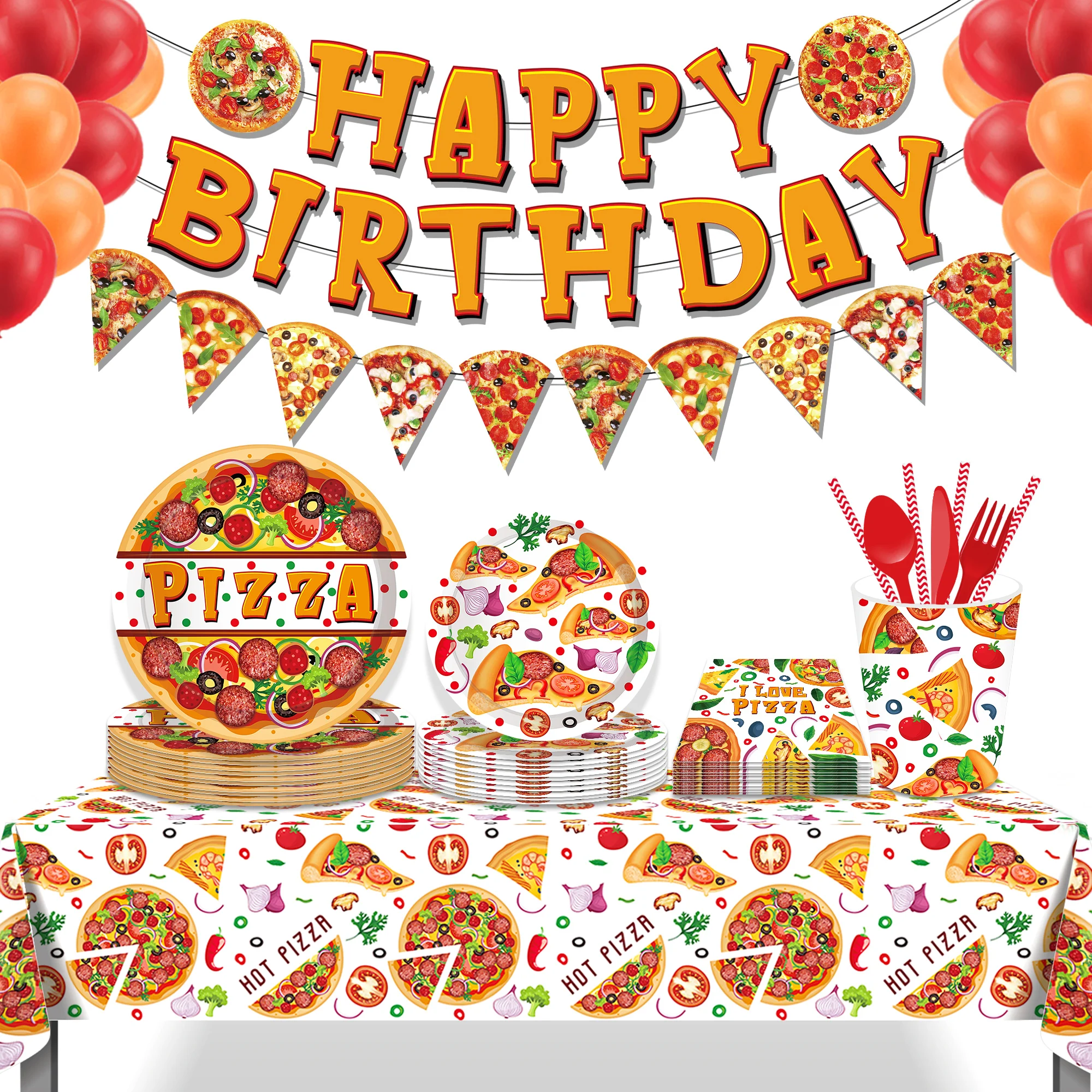 Cartoon Pizza Food Party Wegwerpservies Sets Verjaardag Barbecue Camping Borden Kopjes Servetten Baby Shower Party Picknick Decor