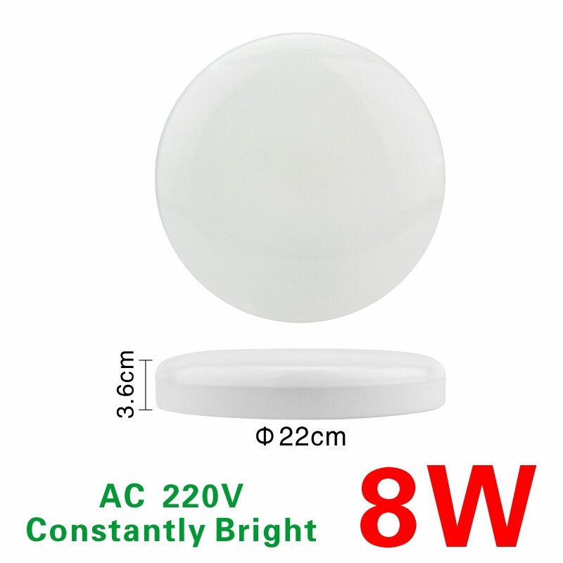 LED Ceiling Lamp 8w 18w PIR Motion Sensor Lamp Surface Mounted Auto Smart Sounds Control AC 110V 220V Round Panel Light: 8W Constantly bright