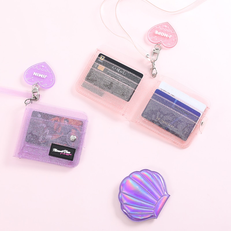 Cute Women Transparent PVC Clear Short Purse Pocket Girl Mini Glitter Halter Fold Wallet Card Holder ID Card Bag