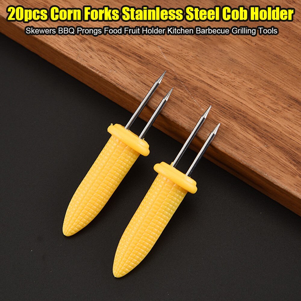 20Pcs Corn Vorken Spies Rvs Cob Houder Spiesjes Bbq Gaffel Voedsel Fruit Houder Keuken Barbecue Grillen Gereedschap