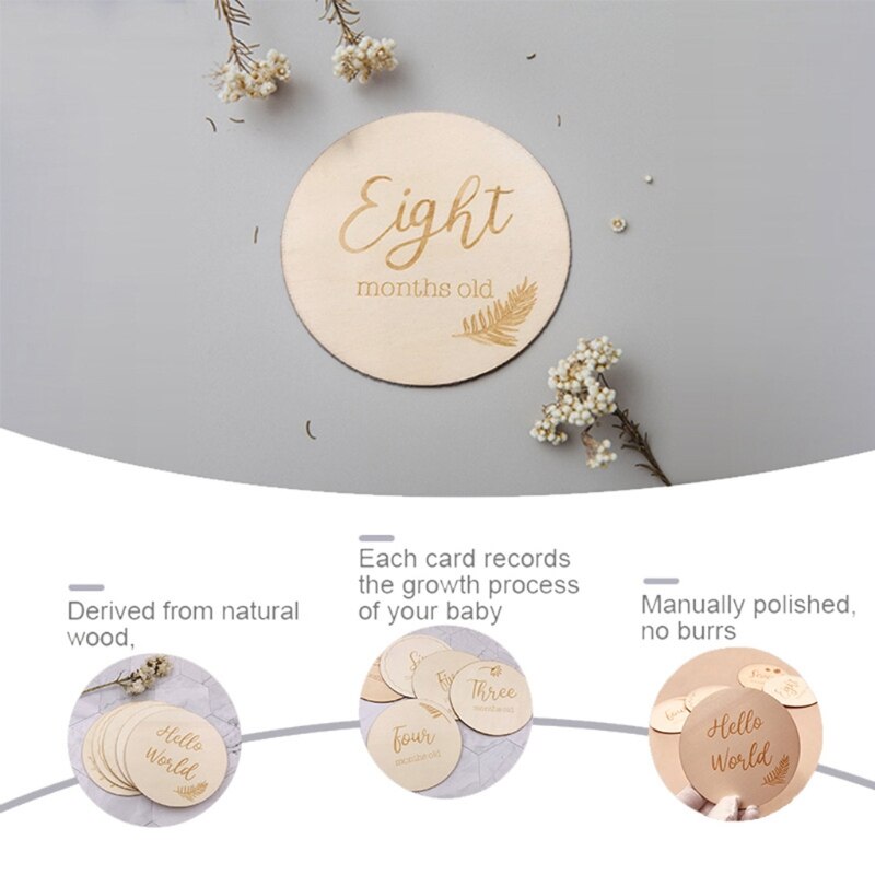 Tarjetas de madera hechas a mano para bebés, tarjetas de grabación de crecimiento mensual de recién nacidos, accesorios de fotografía para bebés de 1 a 12 meses, 1 unidad