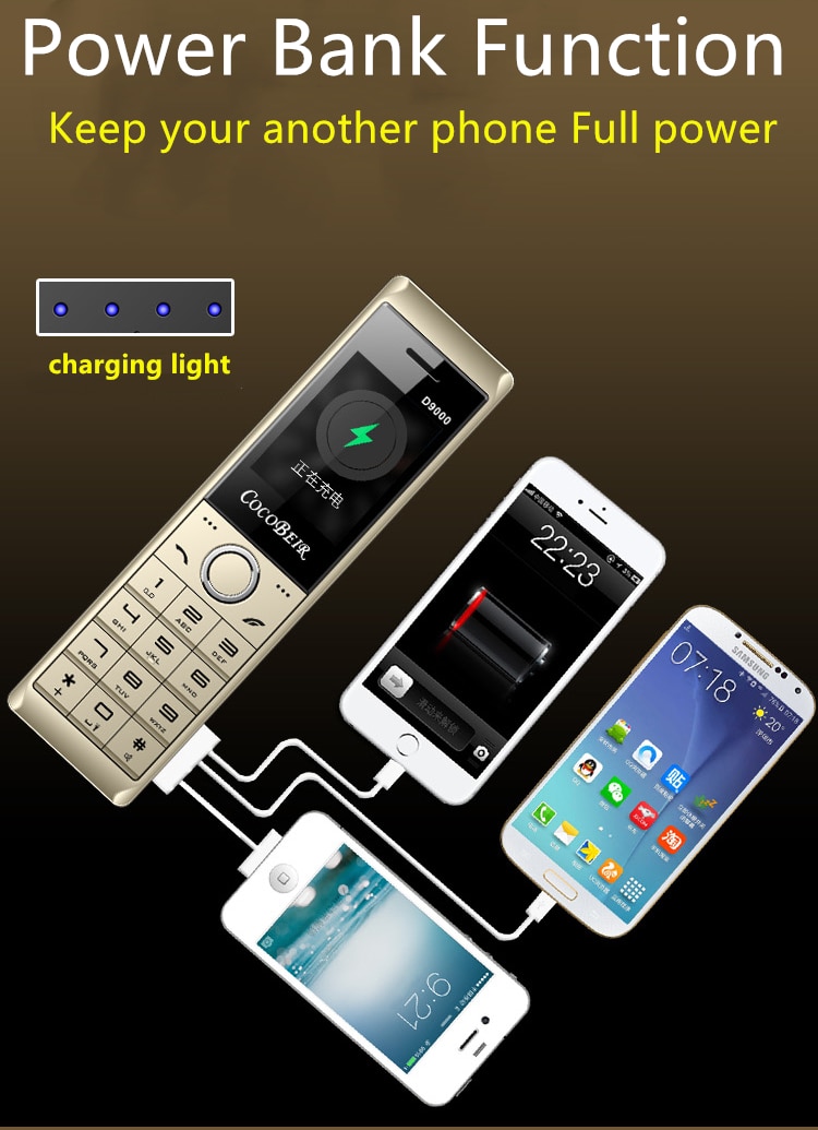 Téléphone portable à l'ancienne D9000 2.6 pouces 8700mAh Super batterie batterie externe lampe de poche cellulaire MP3 FM Radio rétro musique téléphone