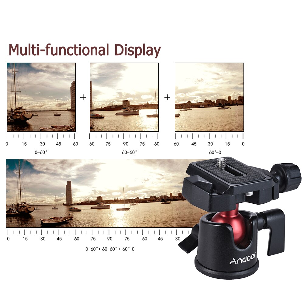 Andoer mini bola cabeça de mesa tripé suporte adaptador panorâmica fotografia cabeça com placa liberação rápida