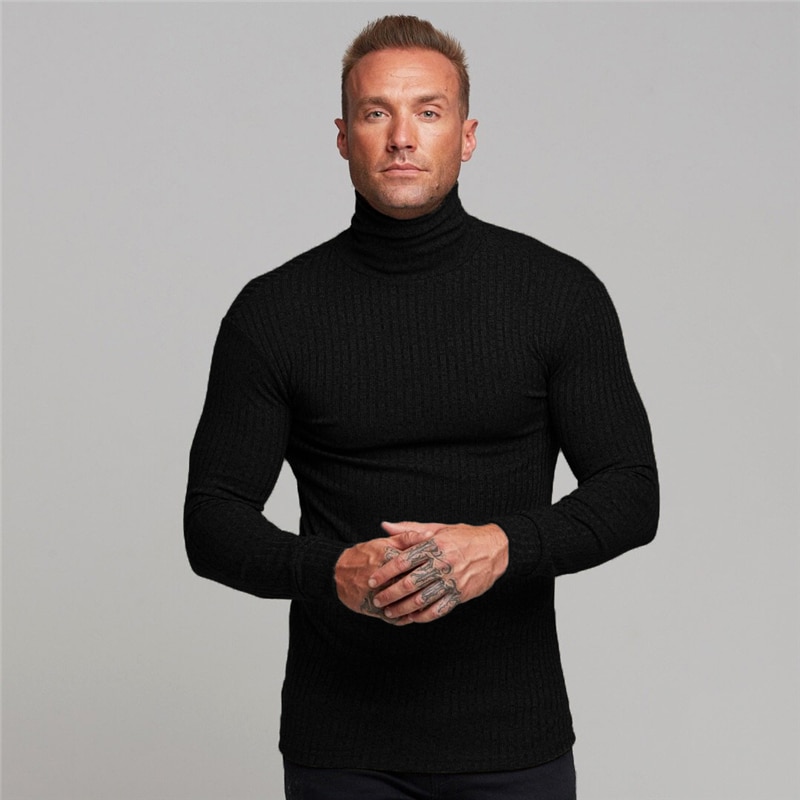 Hvit casual turtleneck genser herre gensere høst vinter tynn genser solid slim fit strikk langermet strikk: Svart / Xxl