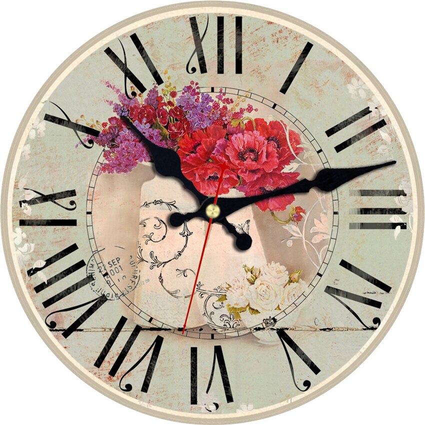 MEISTAR 9 aufbringen Jahrgang Blume Runde Uhr Stille Wohnkultur Studie Cafe Büro Uhren Große Kunst Wanduhren 6 zoll