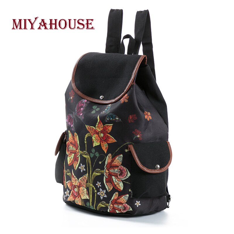 Miyahouse klasyczny, w kwiaty plecaki z nadrukiem kobiet brezentowy sznurek plecaki torby podróżne na ramię dziewczyny mody szkoła torba