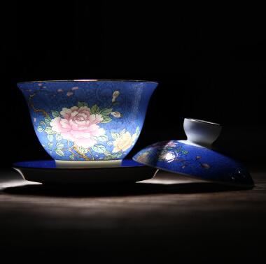 Jingdezhen Ceramic Tea Tureen Hand-painted Gradient Silk Flower Cover Bowl Chinese KungFu Gaiwan Tea Cup Bowl Teaware: 1