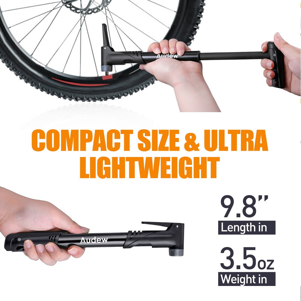 Audew Mini Bike Pump High Pressure 120 PSI Portable Mini Inflatable Pump Cycle Bicycle Tyre Hand Air Floor Standing Bike Pump