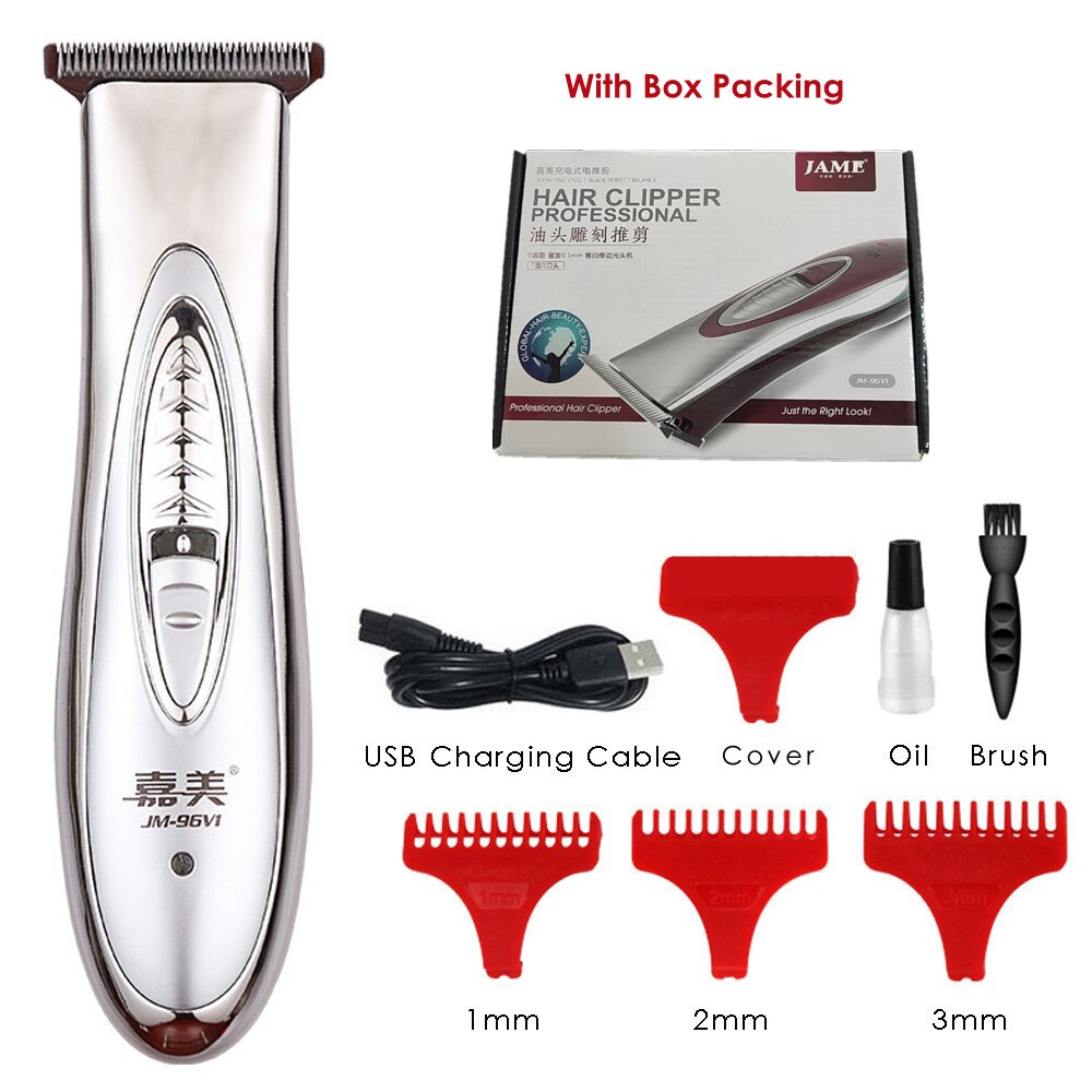 Cordless Rechargeable Hair Trimmer for Men Haircut Tool Barber Outlining Hair Clipper Electric Hair Cutting Machine: Silver With Box