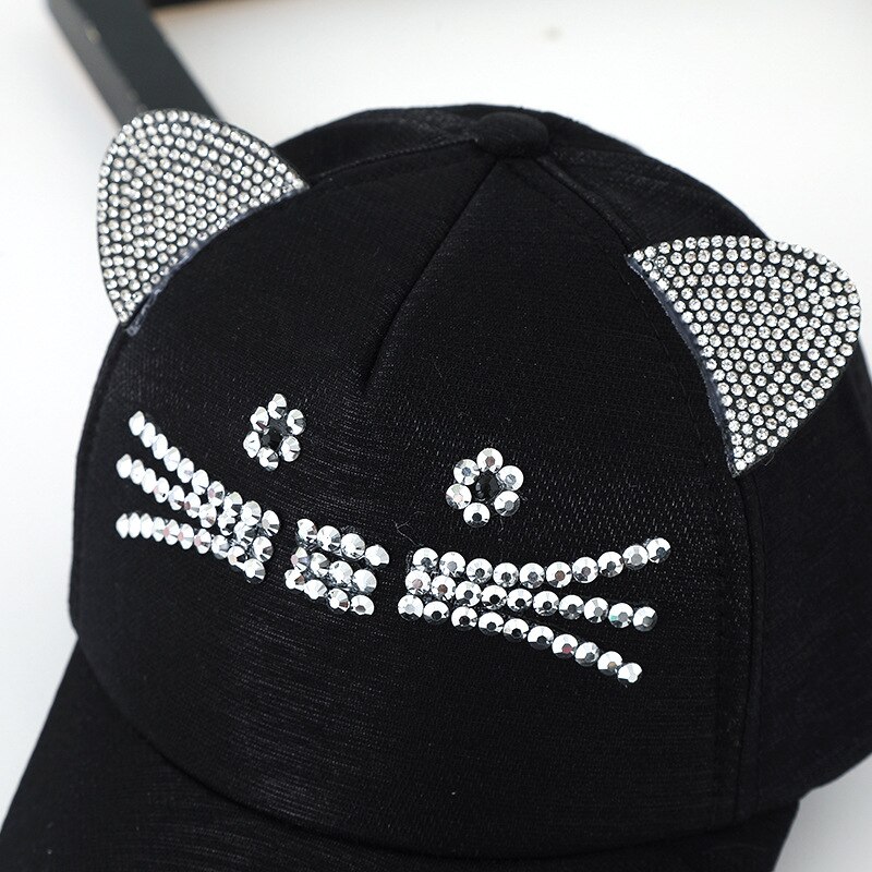 Söpö kissa korva lasten baseball-lippis strassit sarjakuva kesätytöt snapback-lippis säädettävä lasten aurinkohattu