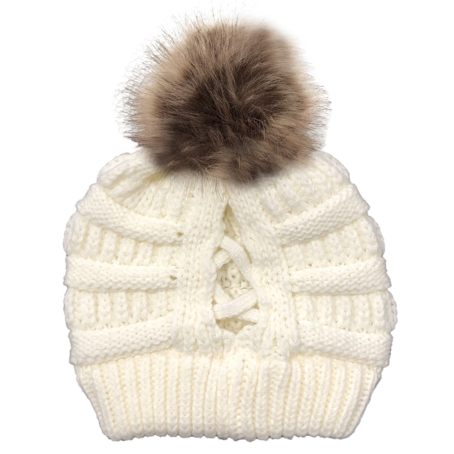 Bonnet Femme Fait Main - Gris Avec Pompon - Taille Unique - Laine Et Acrylique