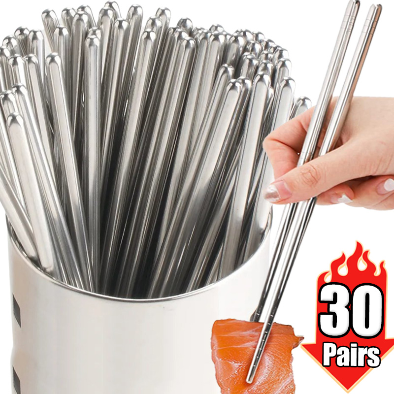 30/1 par de palillos chinos de acero inoxidable, palillos de Sushi antideslizantes, palillos de Metal de comida japonesa coreana, vajilla de cocina reutilizable
