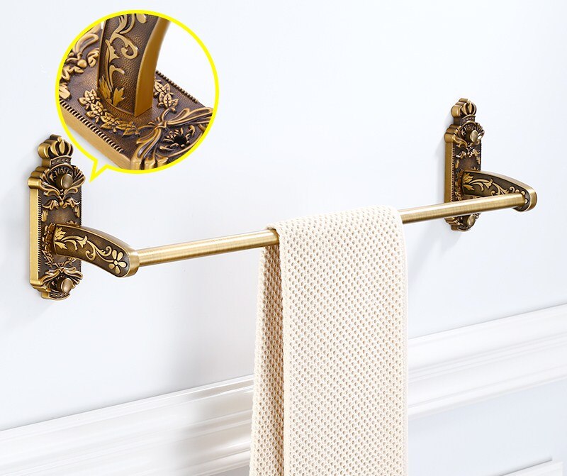 Europese antieke badkamer gesneden serie handdoekenrek badkamer hardware hangende set toiletborstel rechthoekige tissuebox: Enkele handdoekhouder
