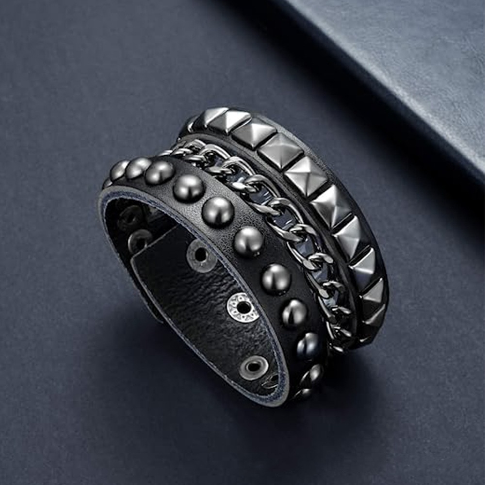 3PCS/Set Black Goth Emo Boho Bracelets For Men Women Punk Gothic Spike Rivets PU Leather Bracelet Bangles Party Jewelry