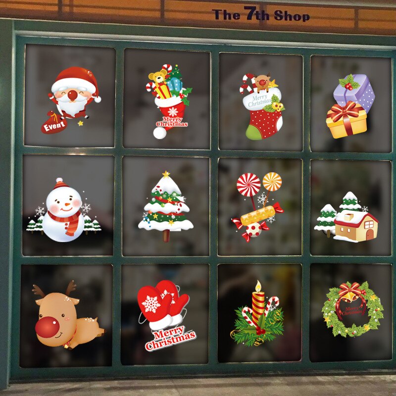 Glædelig jul vinduesglasklistermærker gør-det-selv-aftagelige wallsticker julemand snemand jul julefest indretning til hjemmebutik: Tl05