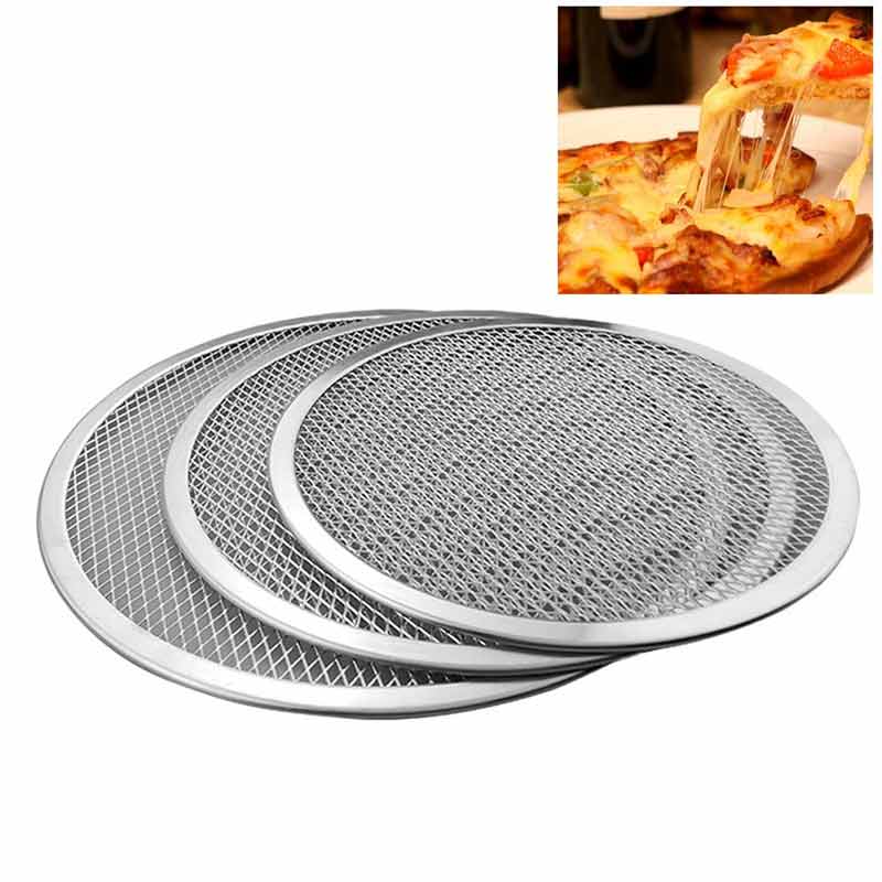 Pizzazeef pan bakplaat metalen net 6 inch -14 inch naadloos aluminium net bakgerei keukengereedschap pizza accessoires