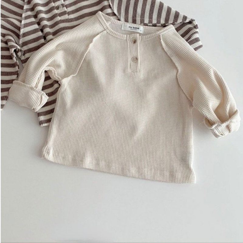 Baby Peuter Kind Sweatshirt Knop Top Baby Kleding Jongens Kleding Pasgeboren Baby Jongen Meisje Katoen Geribbelde T-shirt Lange Mouw