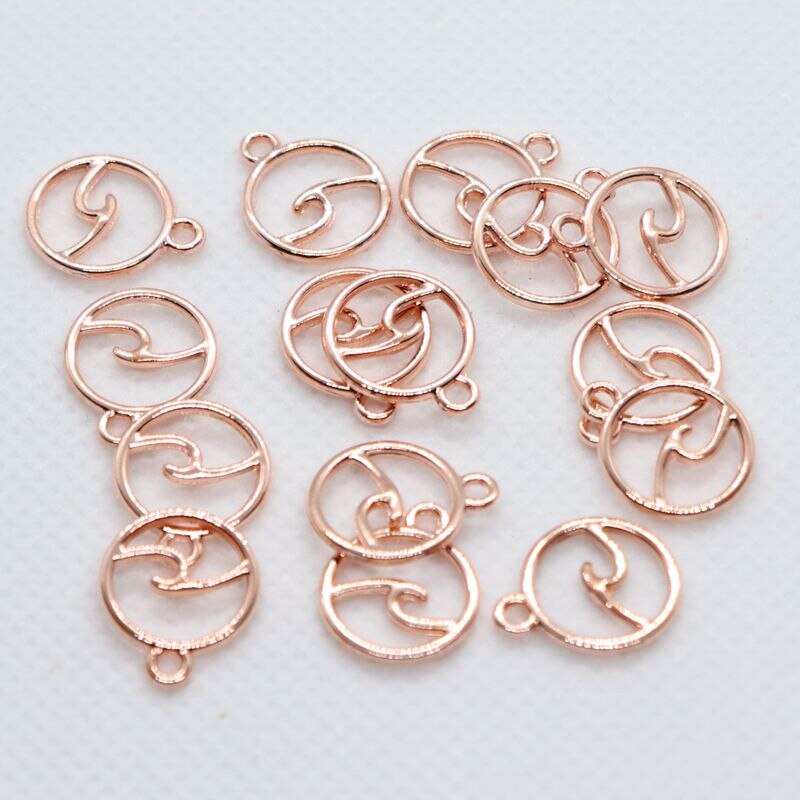 50pcs Alloy Rose Gold Ocean Wave Charms Round Pendants 12x14mm DIY Jewelry Findings