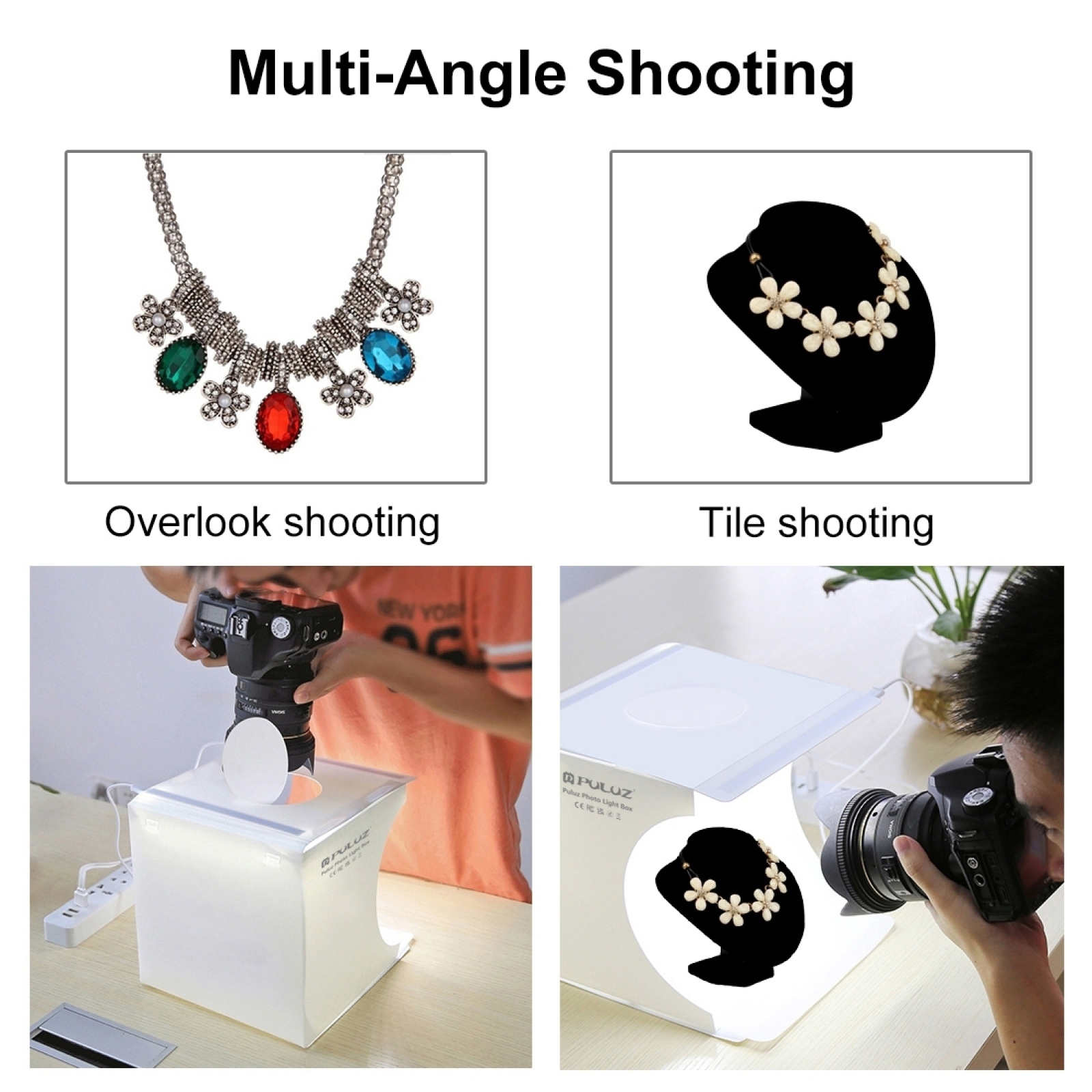 PULUZ 20cm Mini LED Panels Folding Portable Light Photo Lighting Desktop Studio Shooting Tent Box Kit with 2 / 6 Colors Backdrop