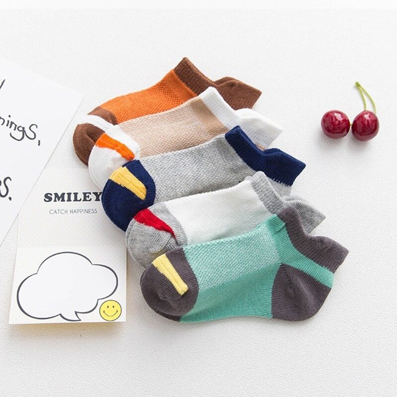 10 sztuk = 5 par/partia skarpety dziecięce wiosna, lato modna bawełniana oddychająca siatka wiosna, lato1-10 rok chłopcy dziewczęta skarpetki łódź: 8-12Year