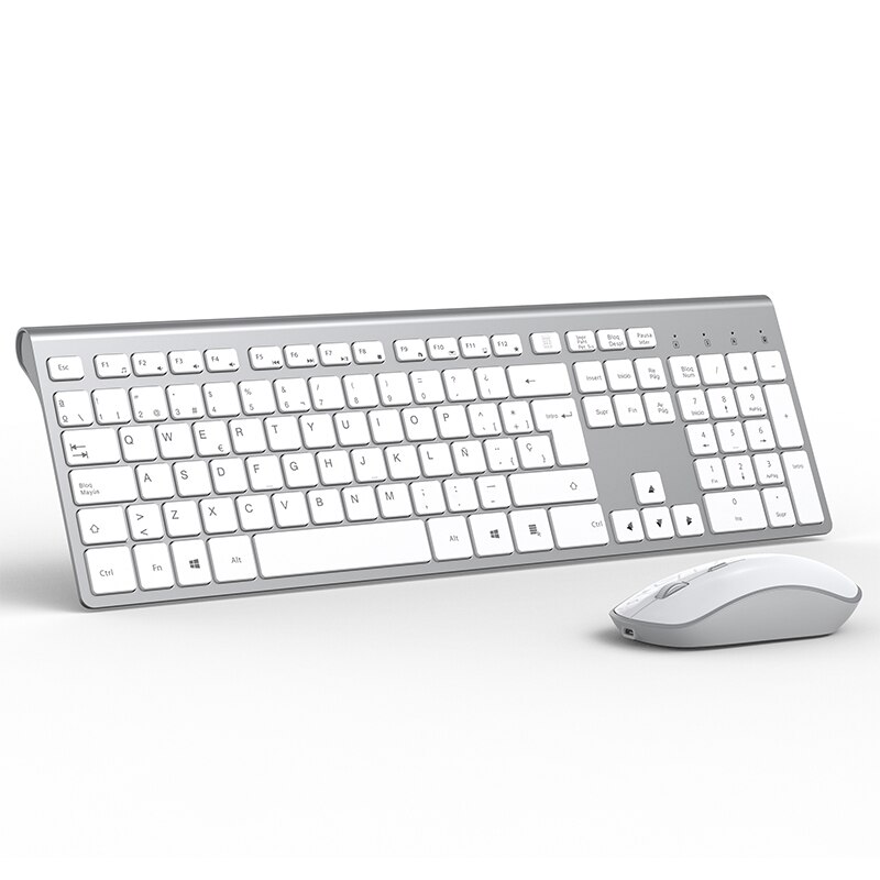 Wireless keyboard and mouse, Spanish layout, rechargeable battery, stable USB connection, suitable for notebook, computer, gray: ES-silver