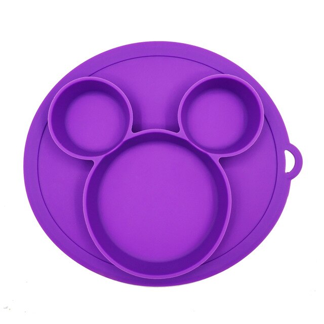 Plato para niños con cuenco de bebé de silicona, vajilla de alimentación sin BPA con succión: Purple