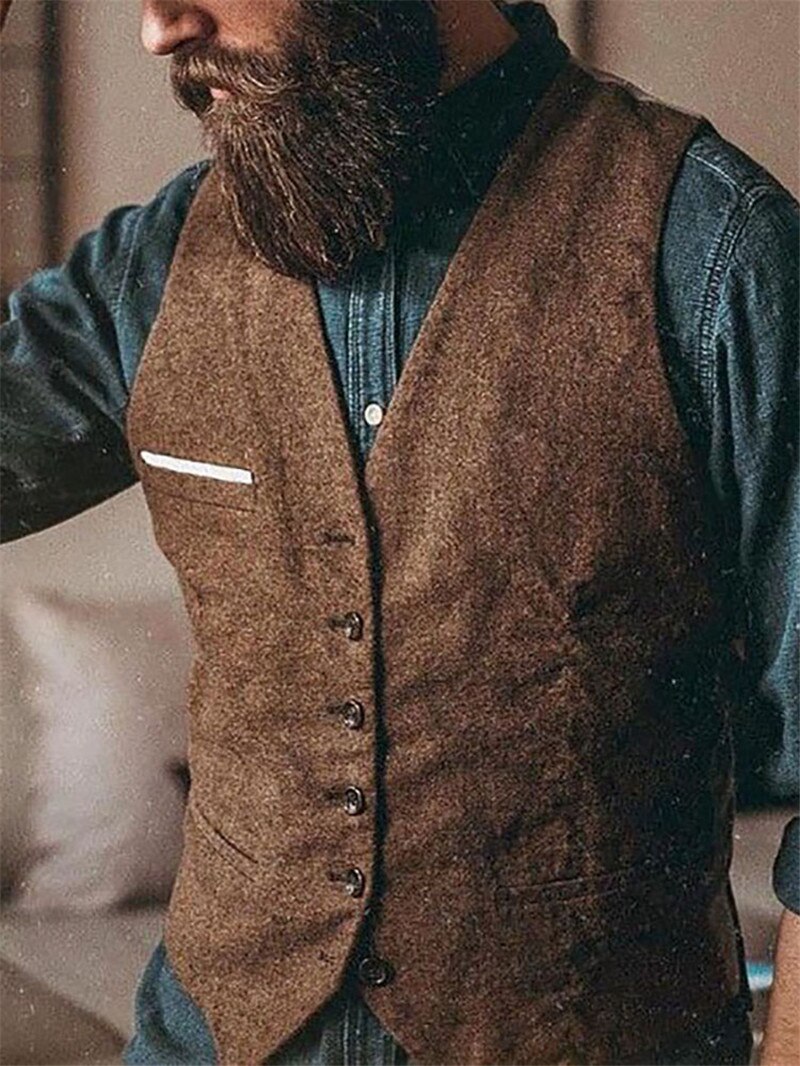 Men&#39;s Suit Vest Tweed Jacket Slim Fit Wedding Groomsman Clothing V Neck Man Waistcoat Casual Business Jacket Vest For Men