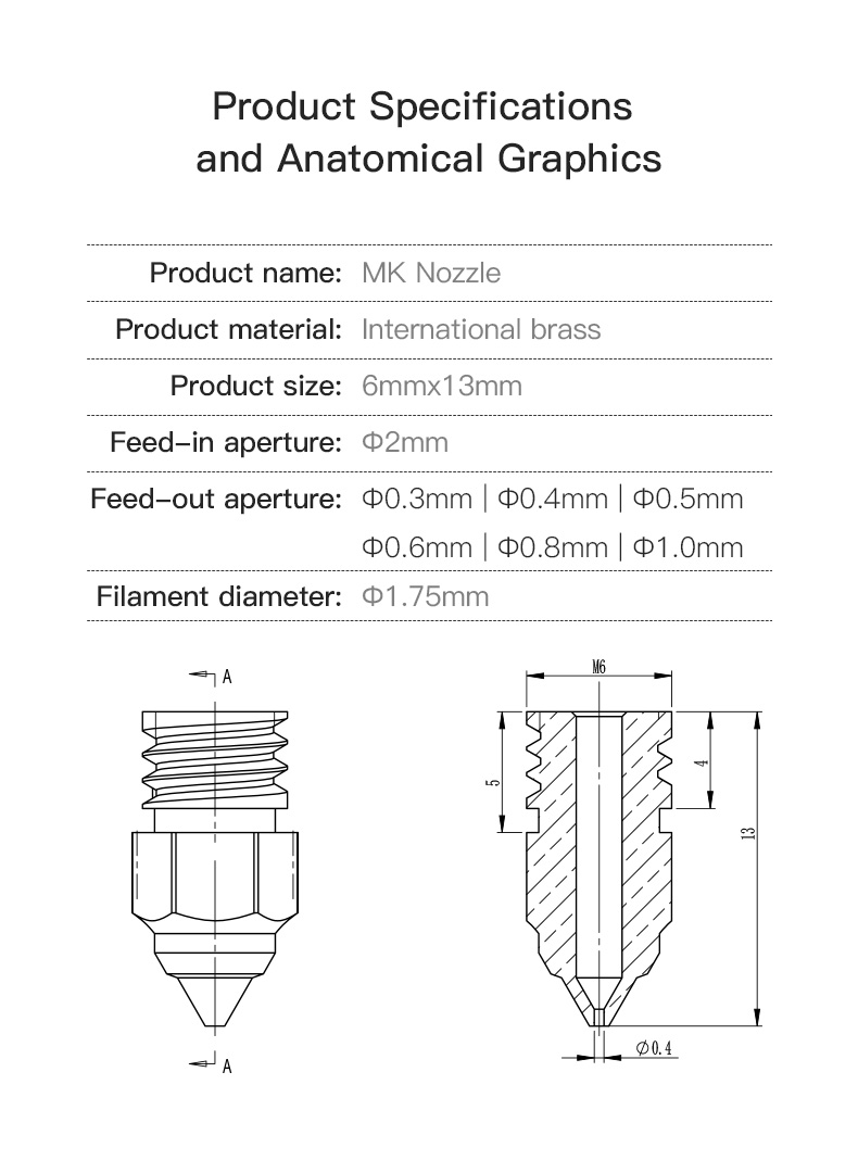 Creality 5 pièces/ensemble 0.2/0.4/0.6/0.8/1.0mm extrudeuse Hotend buses en laiton pour imprimante CR-6 SE/Ender-3 série/Ender 5