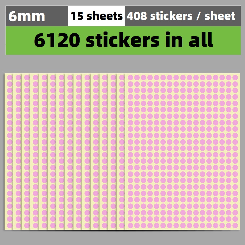Mikihat 20 vellen, 8160 stuks ronde puntstickers, 6 mm, gekleurde plakpunten, kleurrijke etiketten, kleurcodering, etiketten, markeringspunten, kleine ronde stickers voor kantoor, school, 20 kleuren