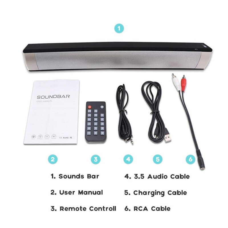 Home Theater Audio Sound Bar Wireless Bluetooth Stereo Speaker Mini Sound Bar Built-in Subwoofers for Phones/Tablets/PC/Desktop: Default Title