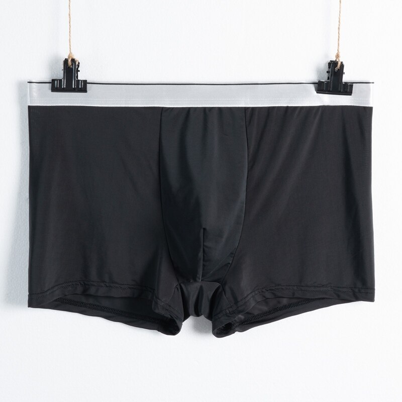 Boxer pour homme, sous-vêtement respirant, couleur unie, à la , argenté, confortable, sans couture, en soie glacée: black / Asia Size XXL