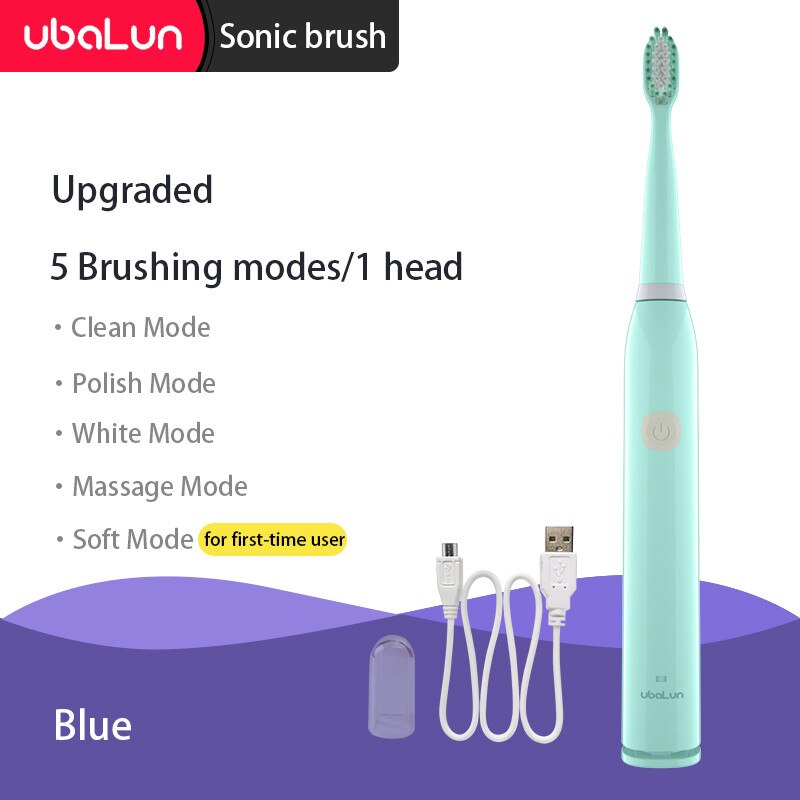 Sonic Toothbrush Vibrator Electric Toothbrushes Oral Care Adult Children Electric Toothbrush Ultrasonic Tooth Brush: 5 modes 1 head Blue