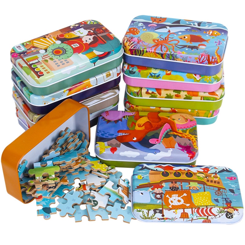 60 Stuks Houten Puzzel Speelgoed Voor Kinderen Cartoon Animal Jigsaw Kids Intelligent Entertainment Educatief Speelgoed Xmas