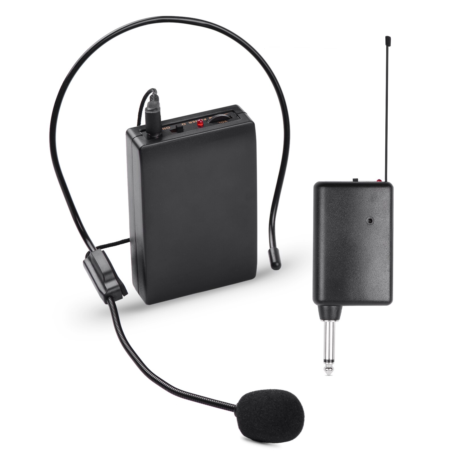 Portable VHF Wireless Microphone System with Headset Mic + Bodypack Transmitter + Mini Receiver with 6.35mm Plug for Meeting
