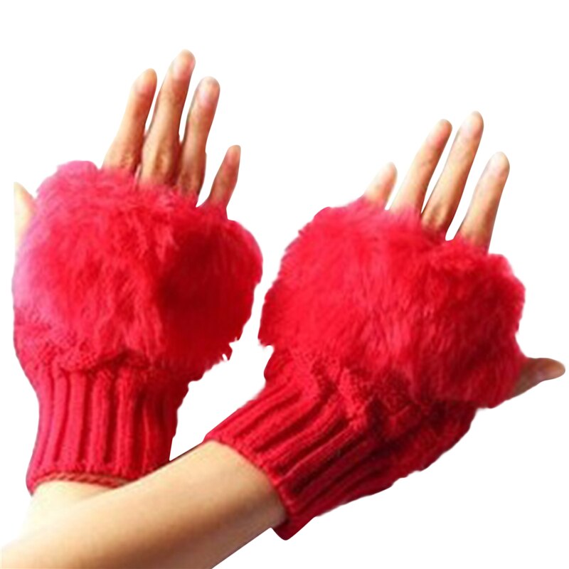 Winter Gloves Female Fingerless Gloves Without Fingers Women Cotton Warm Winter Gloves Hand Wrist Warmer: Red