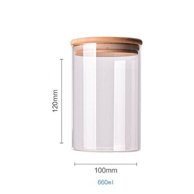 Lagertank mat container bambus dekket høy borosilikat mat forseglet glass tank kjøkken diverse korn lagertank: 11